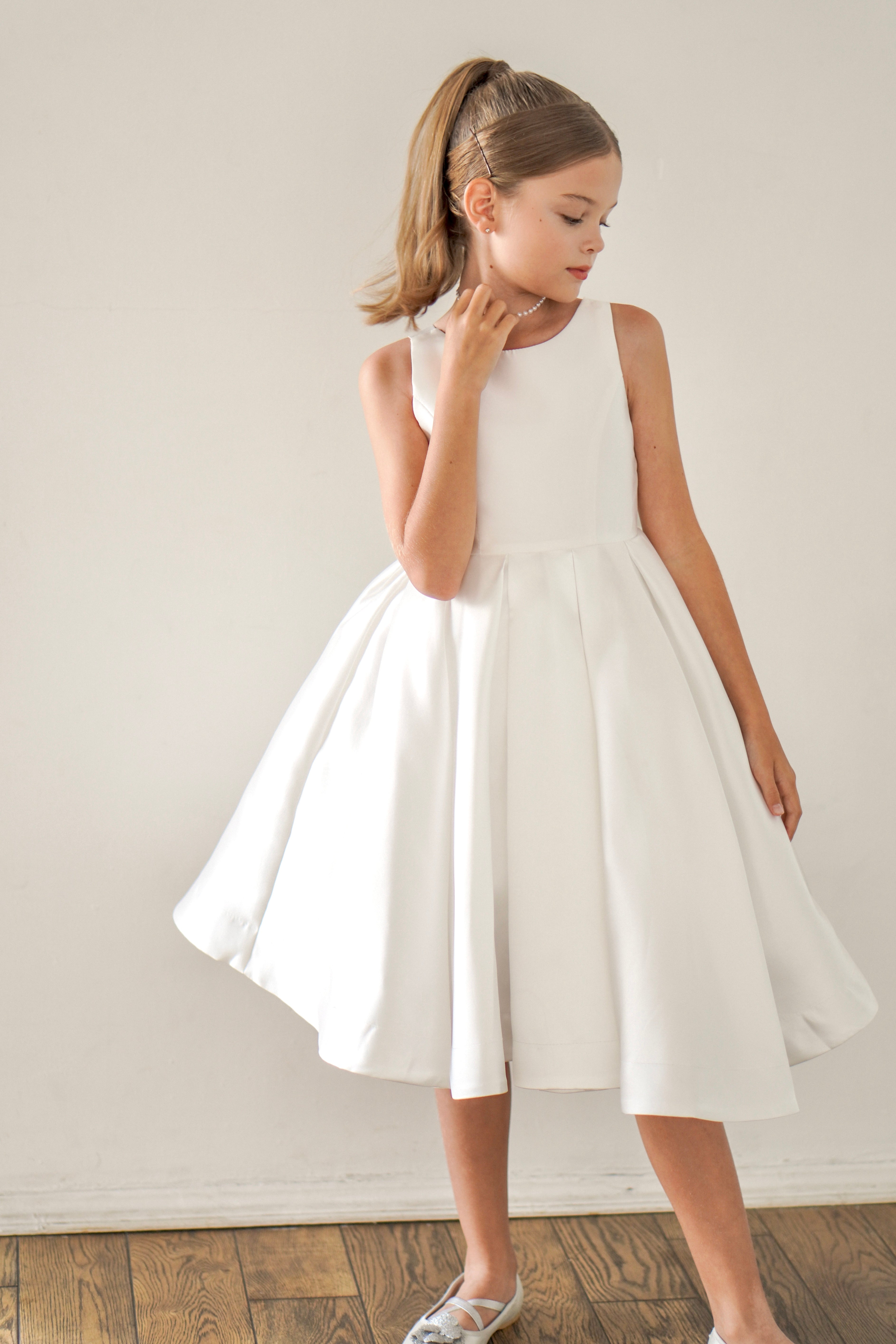 Sophia Mikado Flower Girl Dress Knee Length Made to order Ivory Mik Me