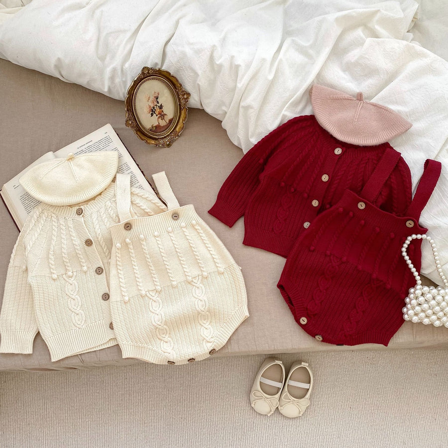 Girls Neutral Knit Set ( Red & White )