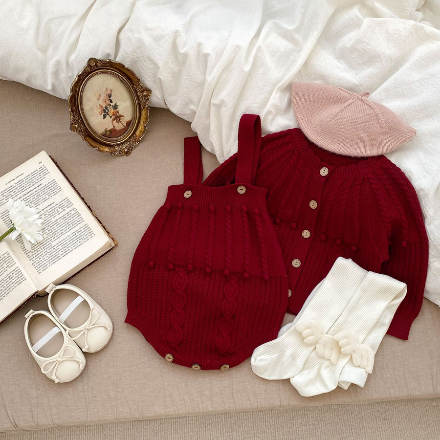 Girls Neutral Knit Set ( Red & White )