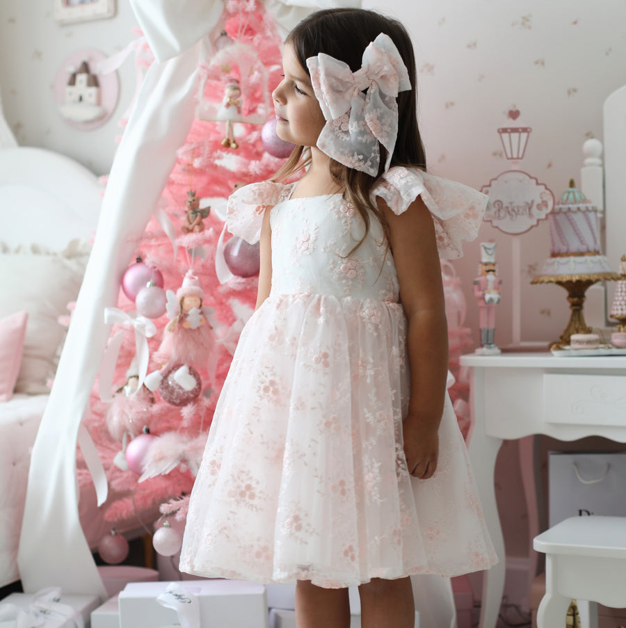 Rose Garden Dress & Hairbow - White