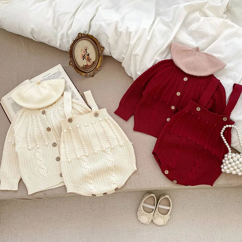 Girls Neutral Knit Set ( Red & White )