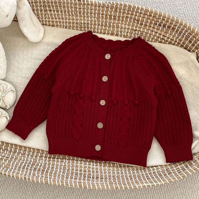 Girls Neutral Knit Set ( Red & White )