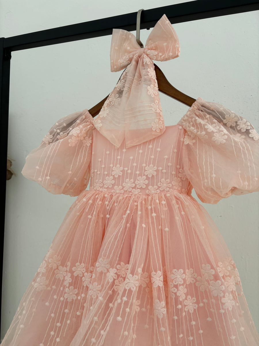 Garden Flower Dress & Hair Bow - Pink (Made to order)
