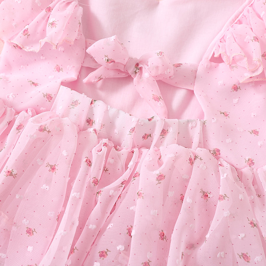 Floral Girls Party Dress - Pink