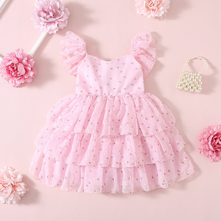 Floral Girls Party Dress - Pink