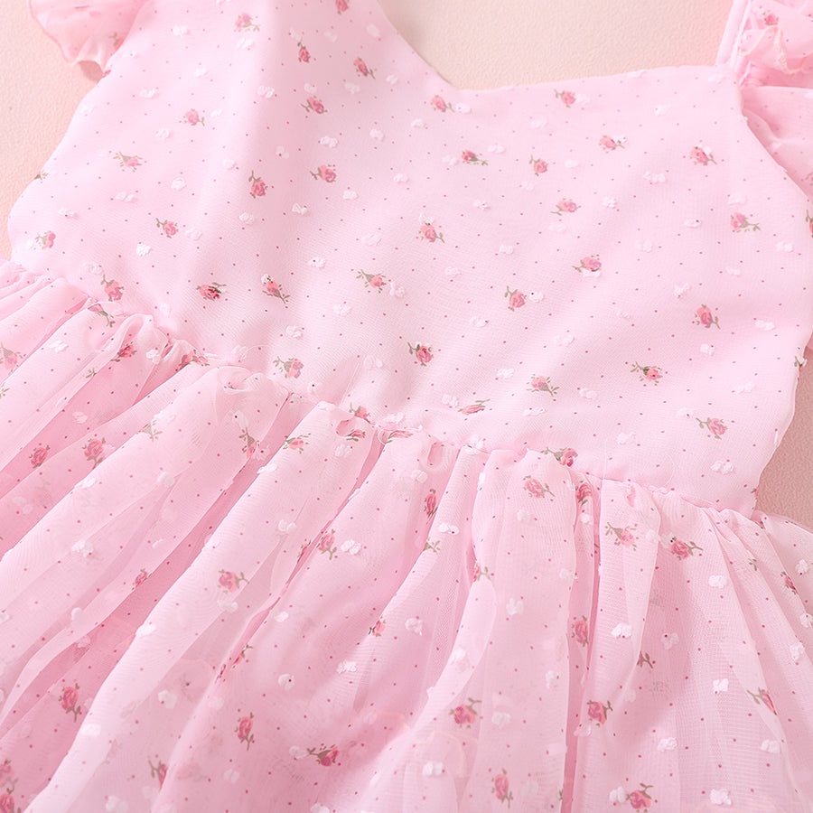 Floral Girls Party Dress - Pink