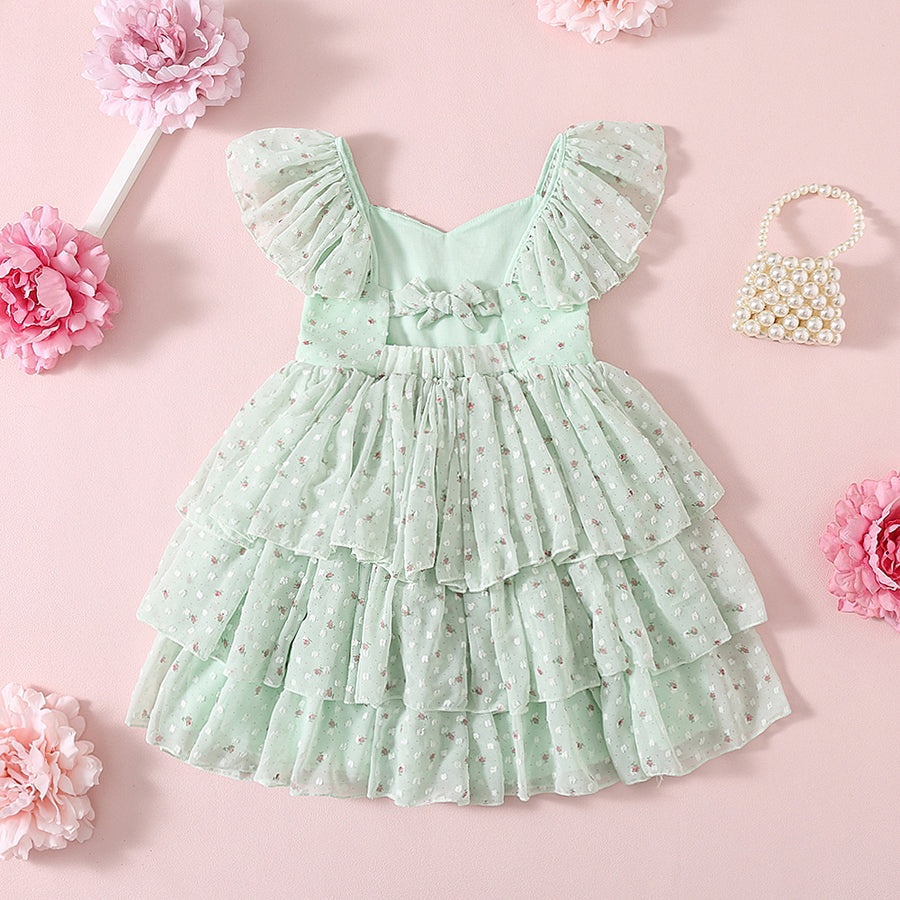 Floral Girls Party Dress - Mint