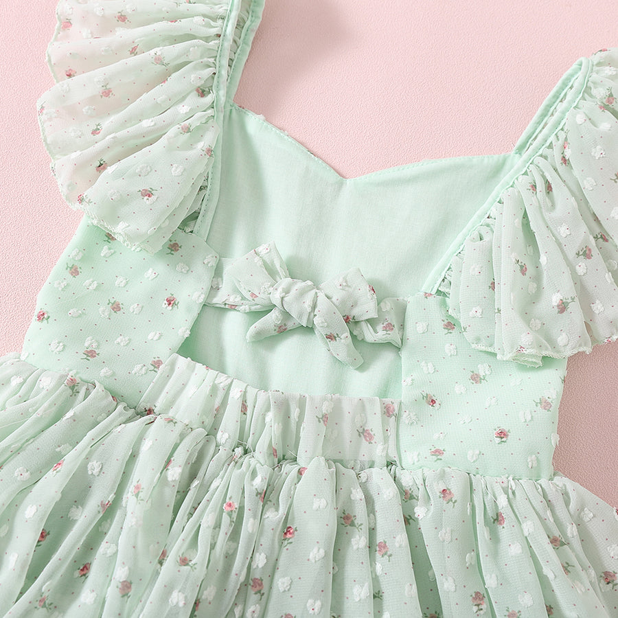 Floral Girls Party Dress - Mint