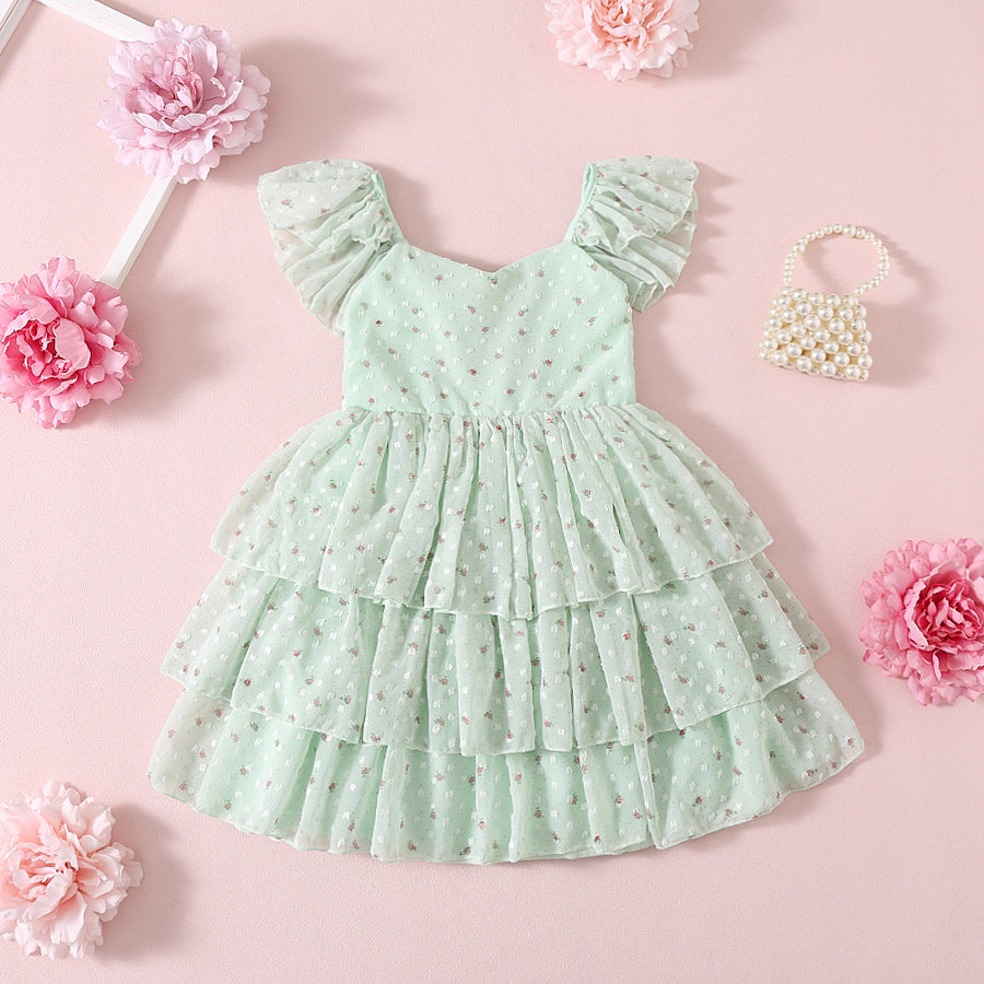 Floral Girls Party Dress - Mint