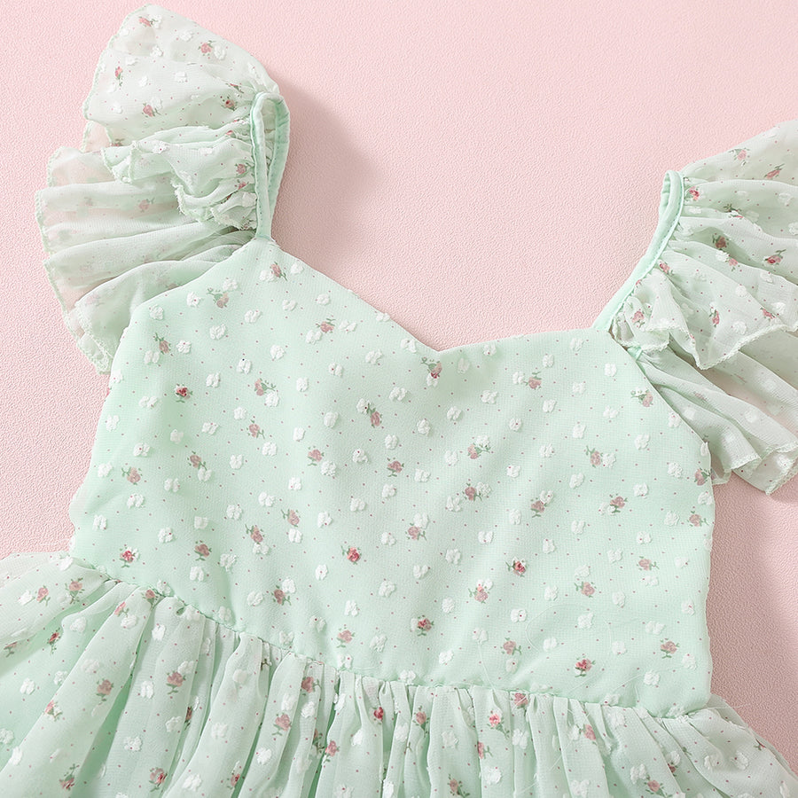 Floral Girls Party Dress - Mint