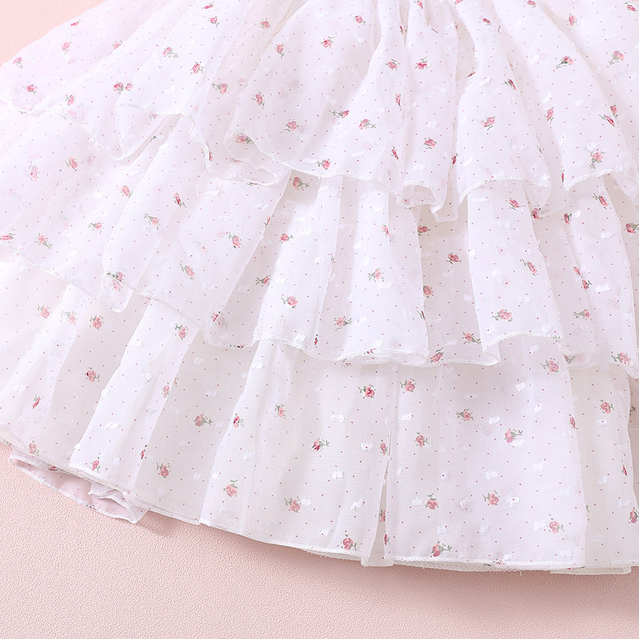 Floral Girls Party Dress - White