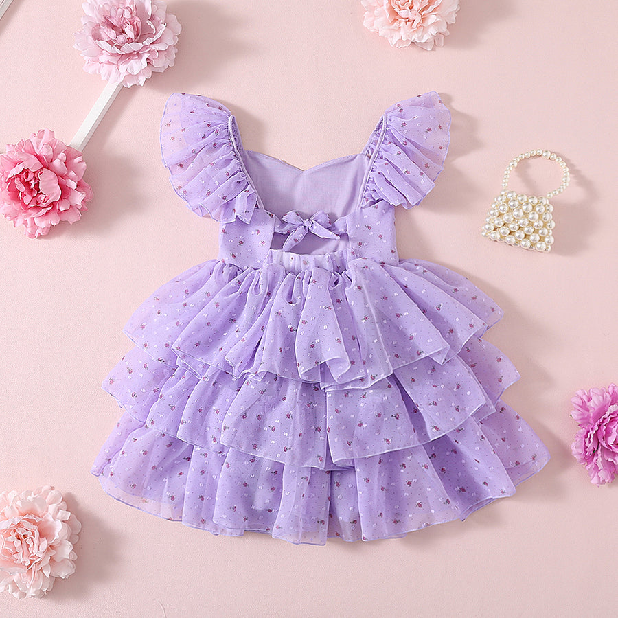 Floral Girls Party Dress - Purple