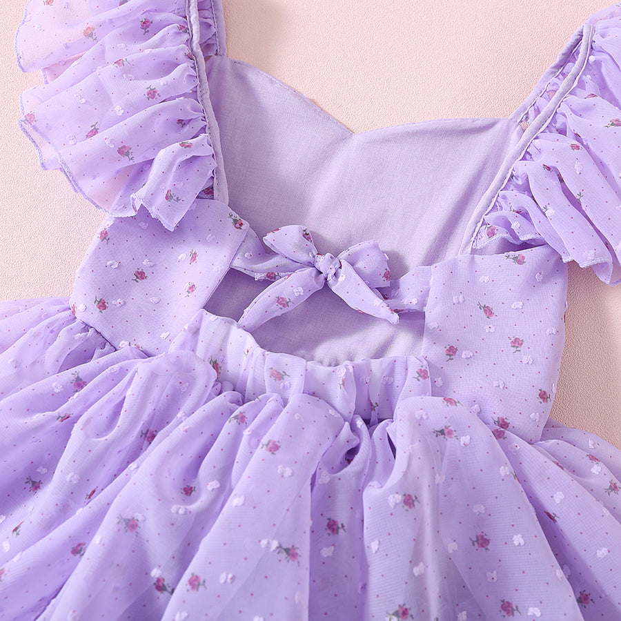 Floral Girls Party Dress - Purple