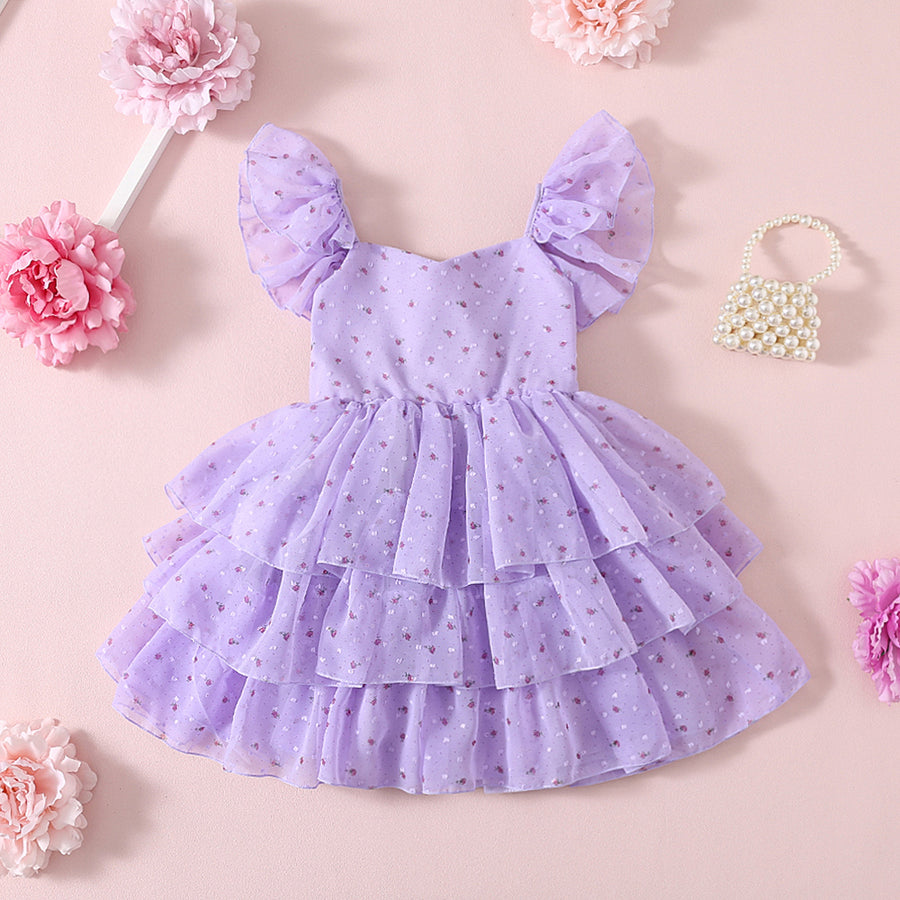 Floral Girls Party Dress - Purple