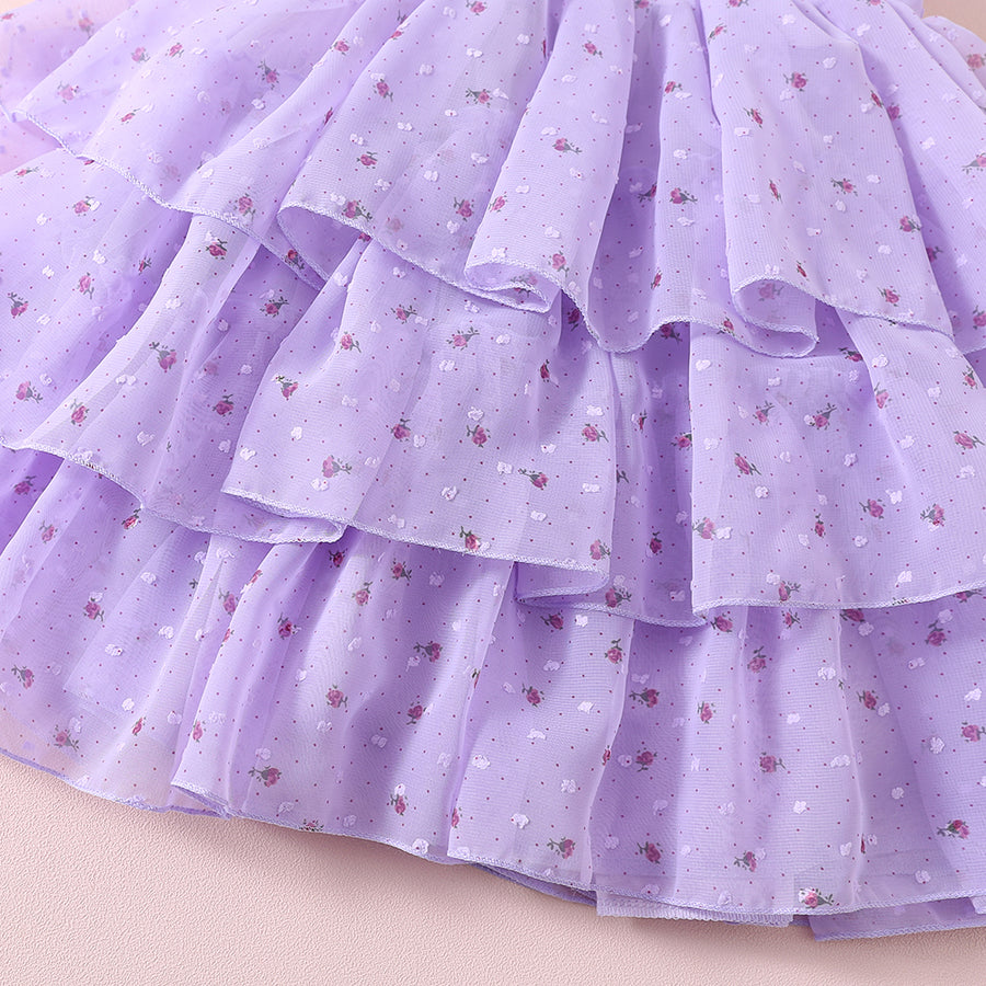 Floral Girls Party Dress - Purple