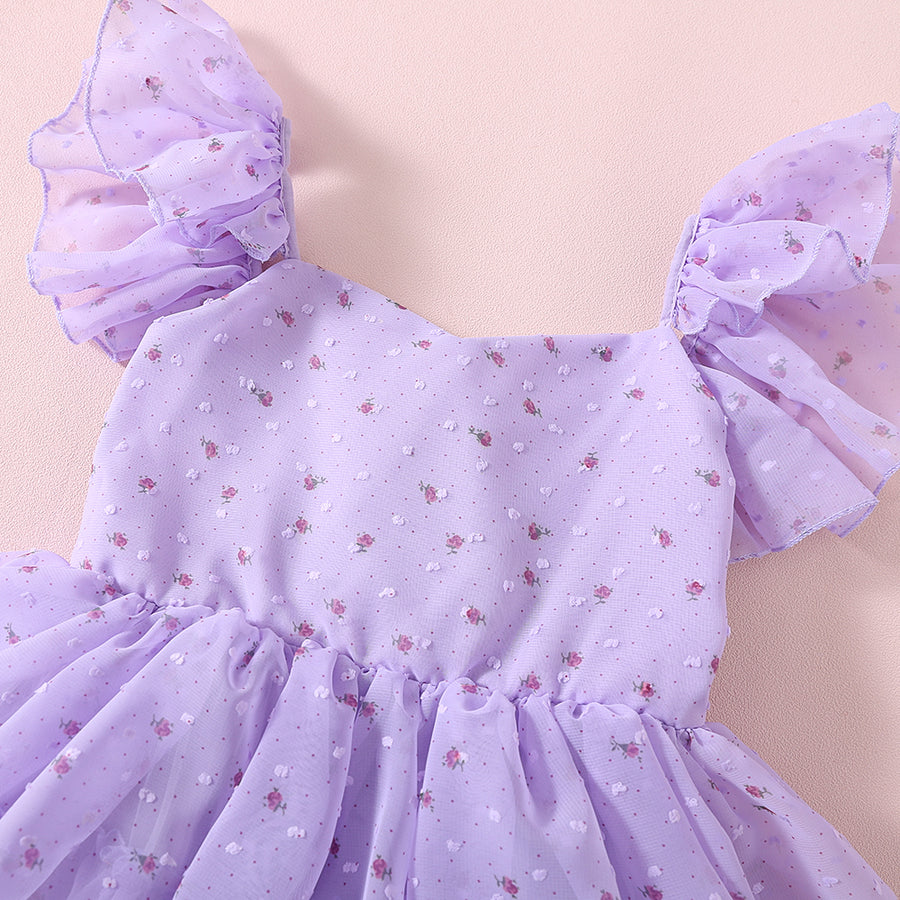 Floral Girls Party Dress - Purple