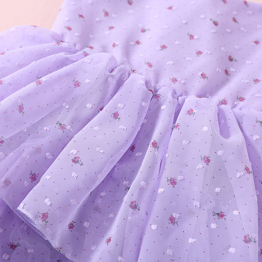 Floral Girls Party Dress - Purple