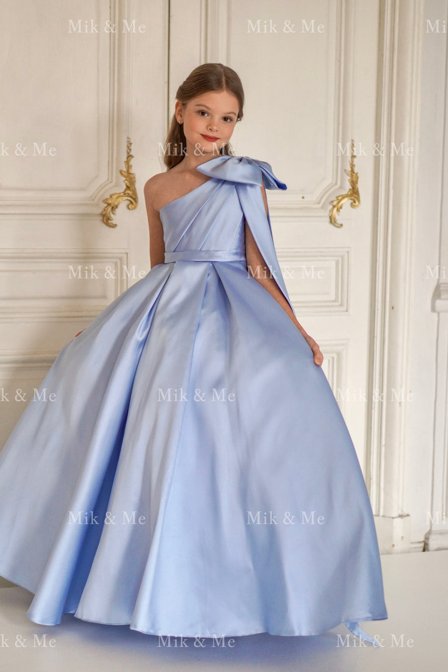 Jasmine Blue Satin Girls Special Occasion Dress