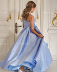 Jasmine Blue Satin Girls Special Occasion Dress