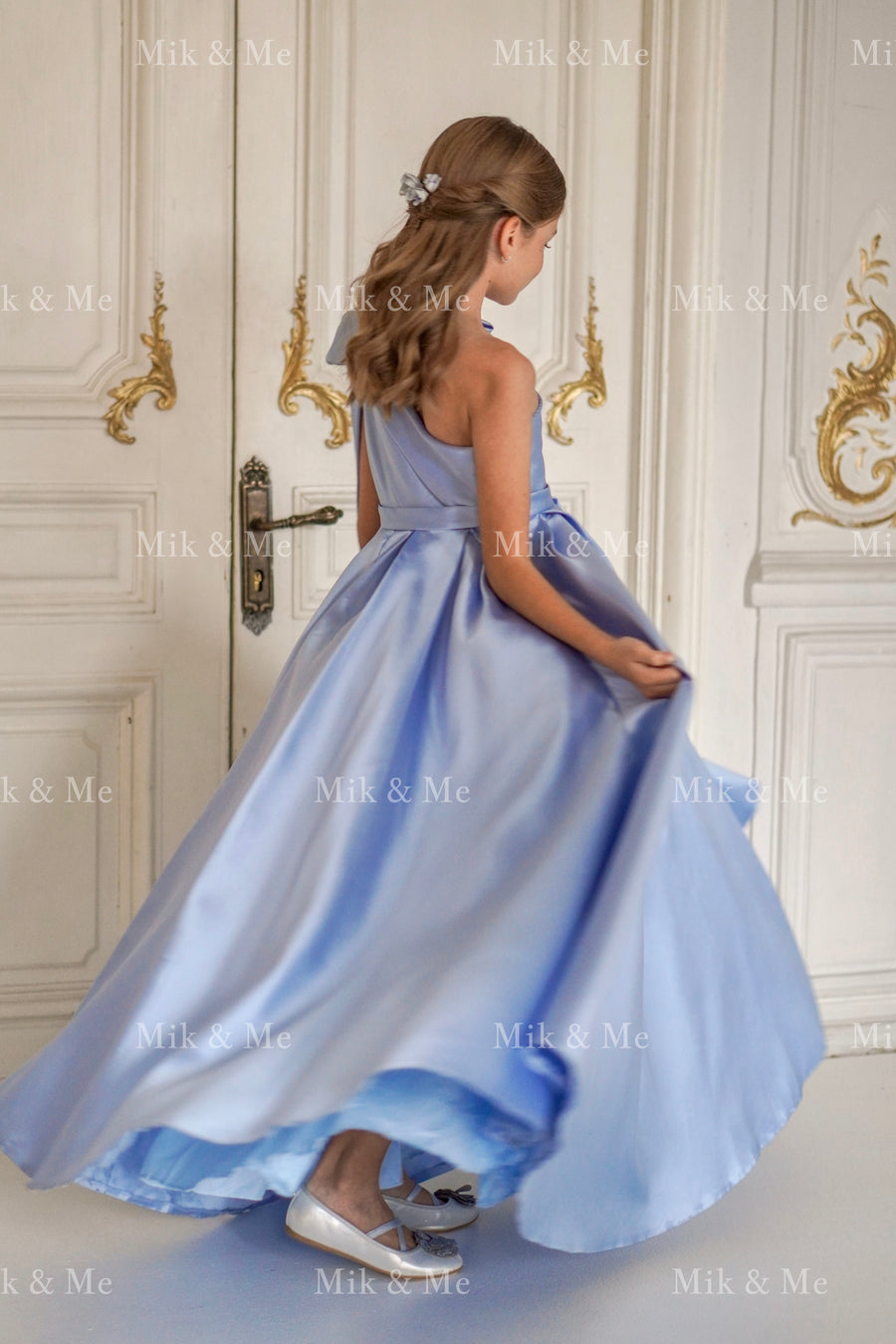 Jasmine Blue Satin Girls Special Occasion Dress