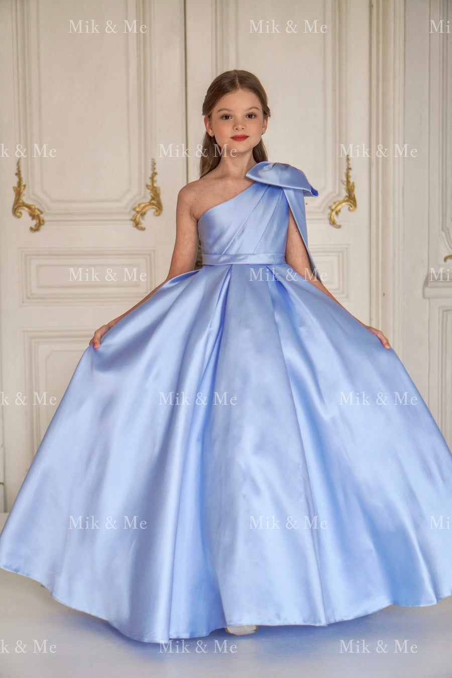 Jasmine Blue Satin Girls Special Occasion Dress