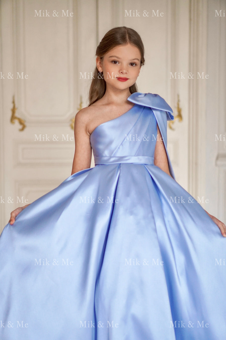 Jasmine Blue Satin Girls Special Occasion Dress