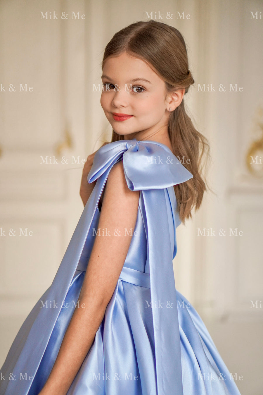 Jasmine Blue Satin Girls Special Occasion Dress