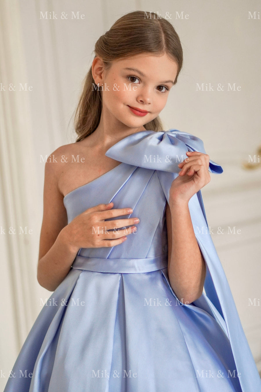 Jasmine Blue Satin Girls Special Occasion Dress