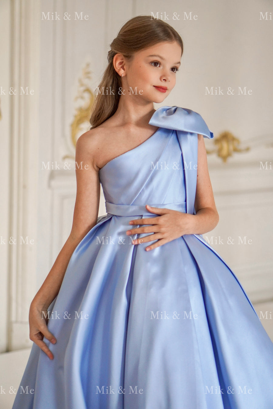 Jasmine Blue Satin Girls Special Occasion Dress