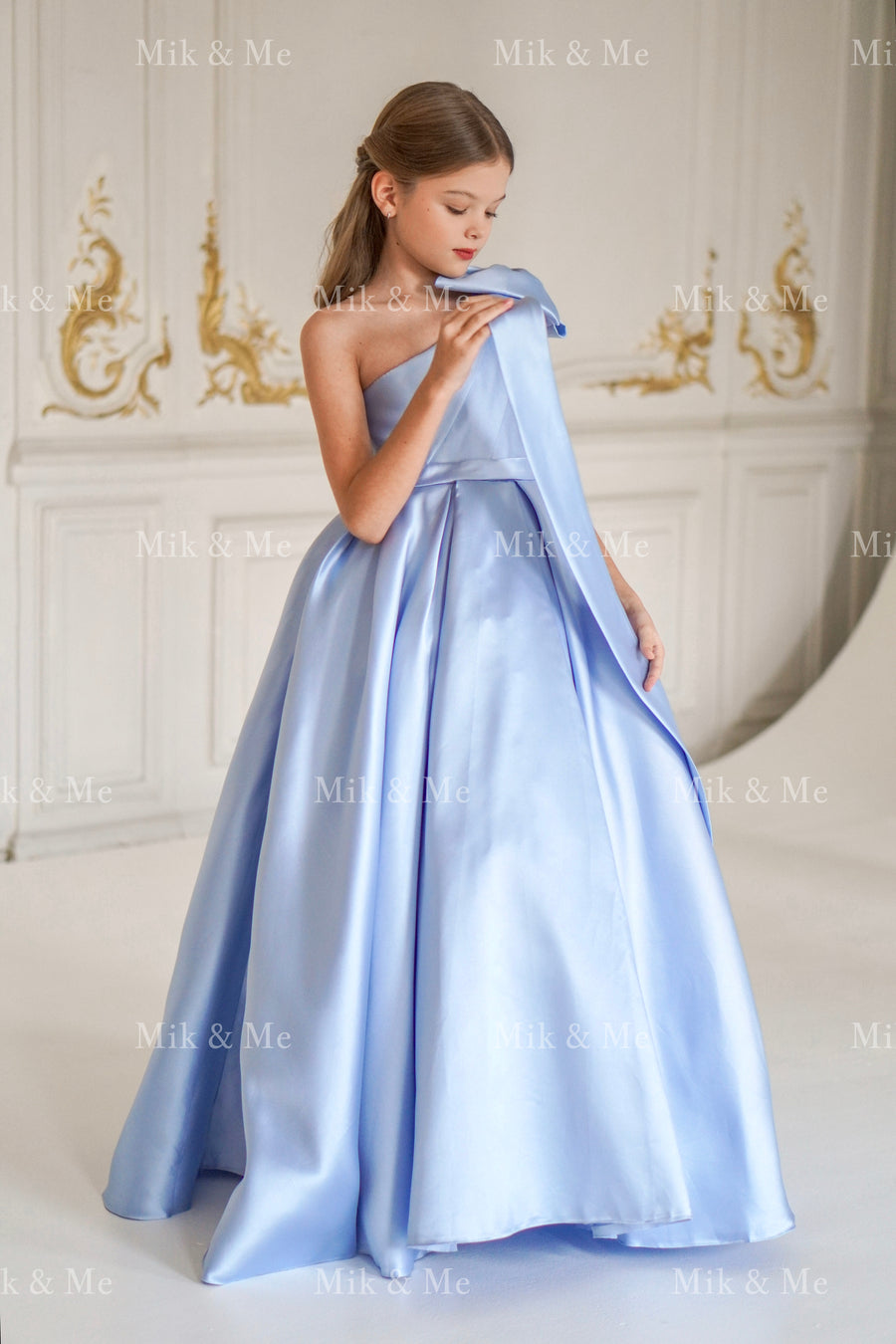 Jasmine Blue Satin Girls Special Occasion Dress