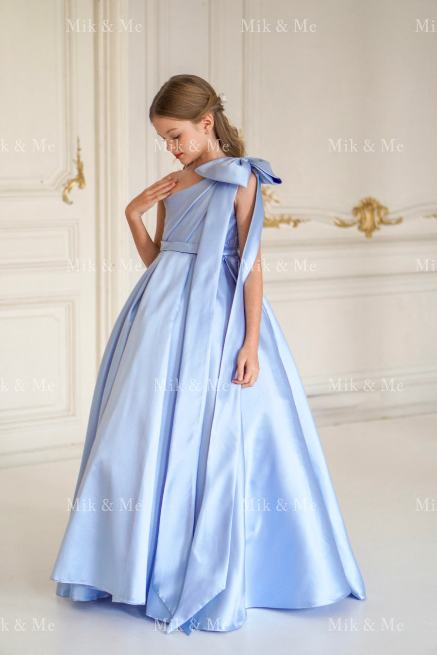 Jasmine Blue Satin Girls Special Occasion Dress