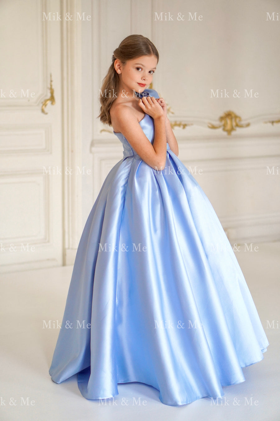 Jasmine Blue Satin Girls Special Occasion Dress