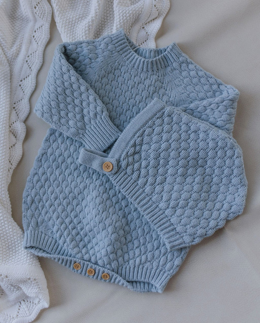 Baby Blue Knit Romper & Beanie