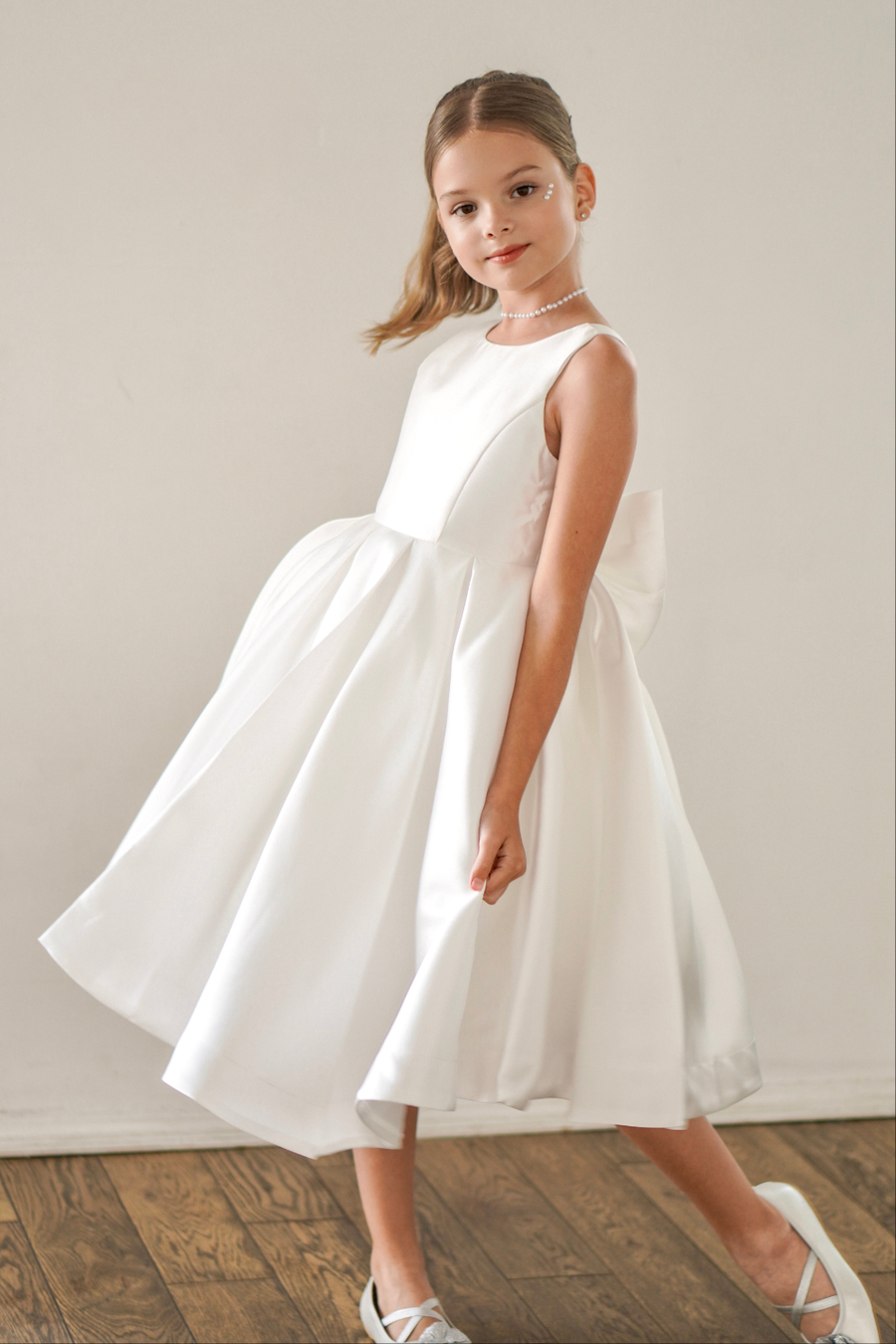 Sophia Mikado Flower Girl Dress - Knee Length (Made to order) Ivory