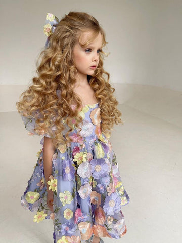 Mirabella Lace Dress & Hair Bow   - Lilac Love (Made to order)