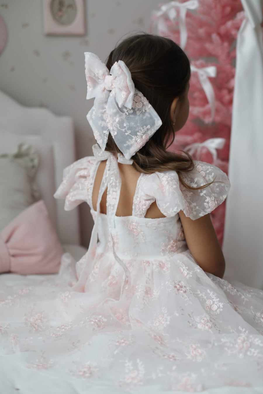 Rose Garden Dress & Hairbow - White