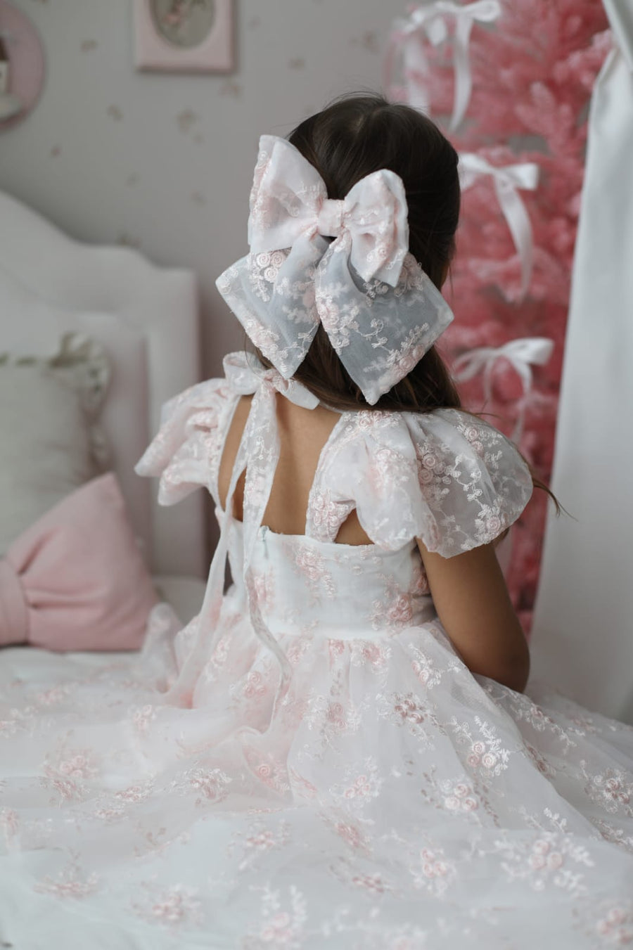 Rose Garden Dress & Hairbow - White