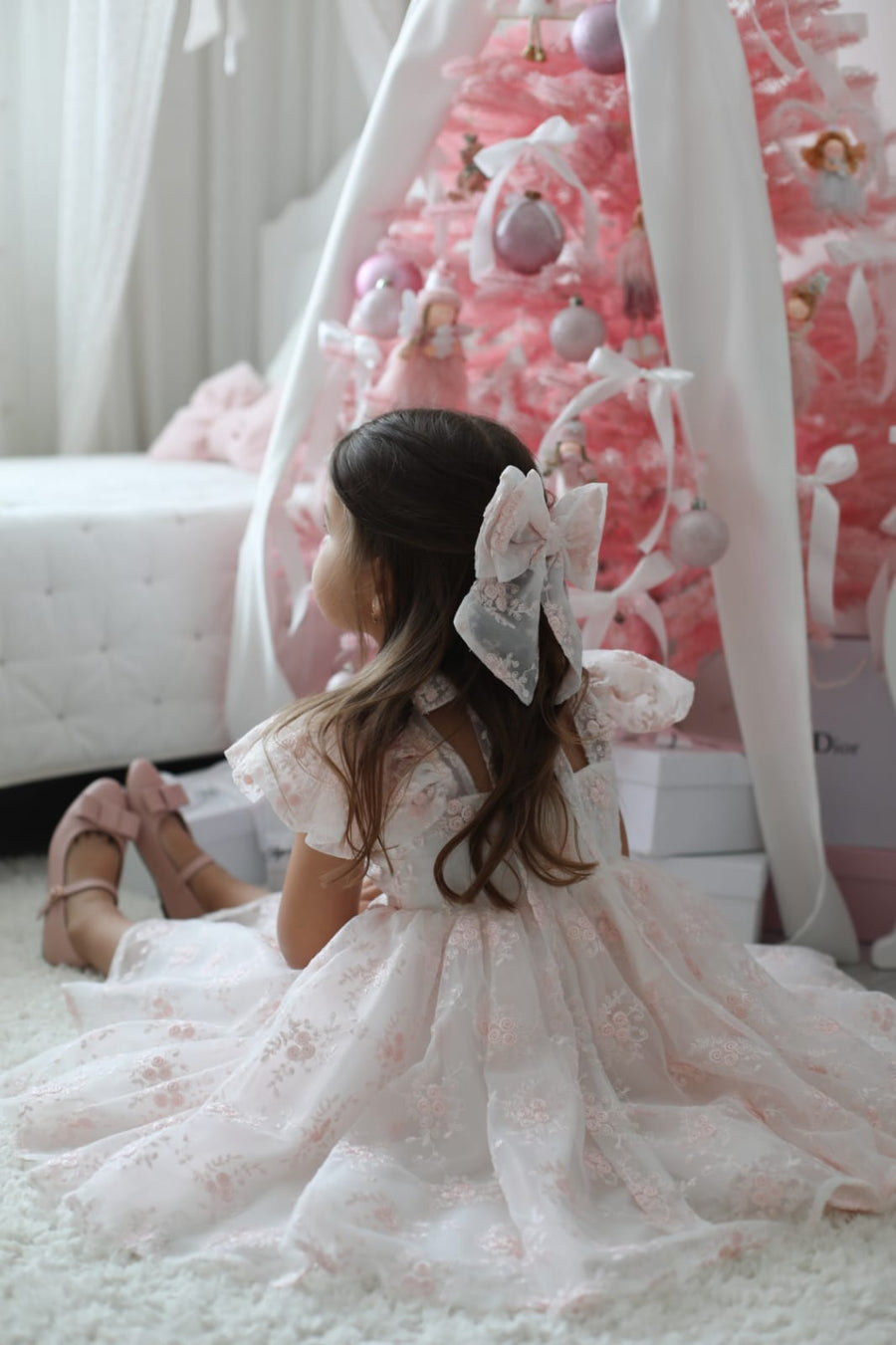 Rose Garden Dress & Hairbow - White