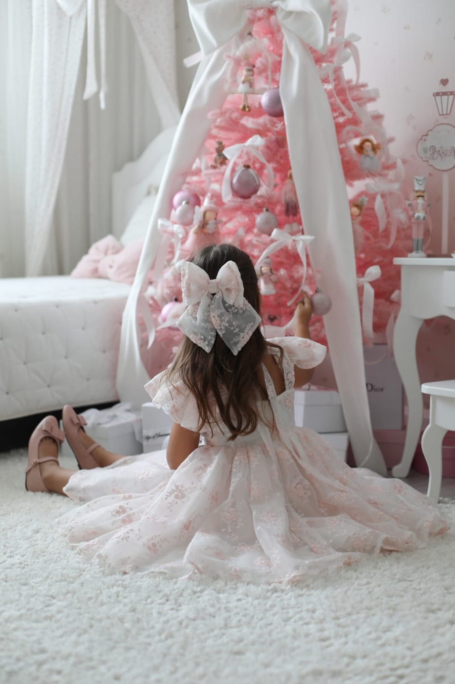 Rose Garden Dress & Hairbow - White