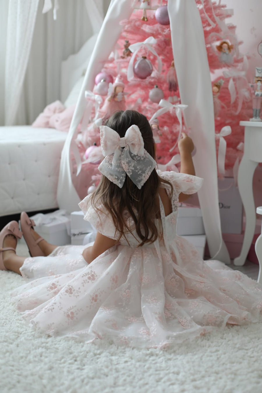 Rose Garden Dress & Hairbow - White