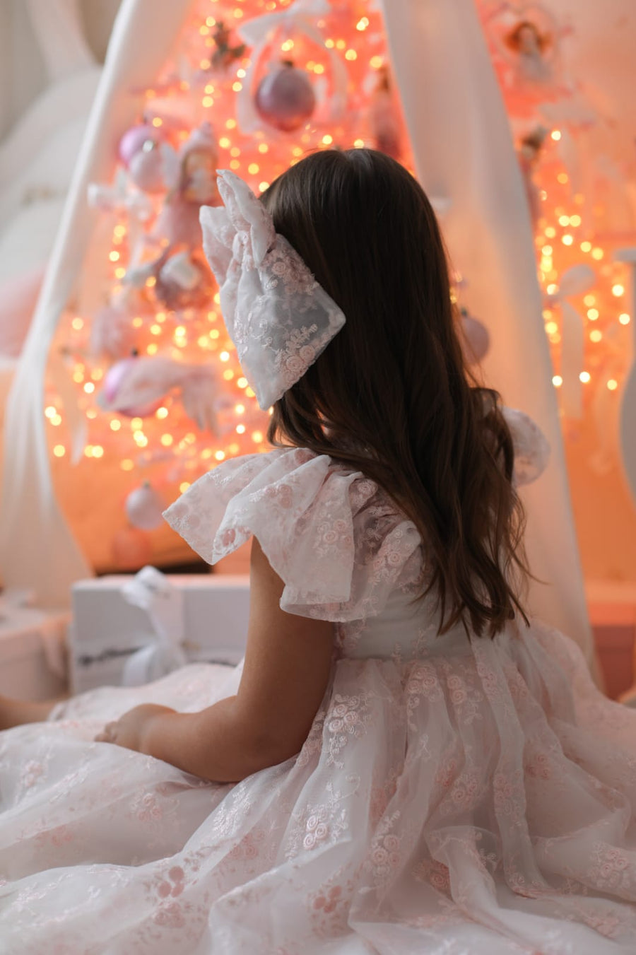 Rose Garden Dress & Hairbow - White