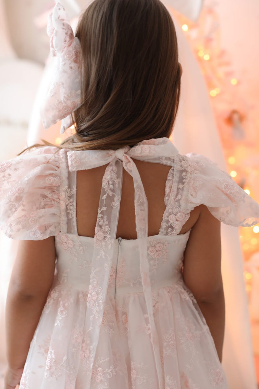 Rose Garden Dress & Hairbow - White