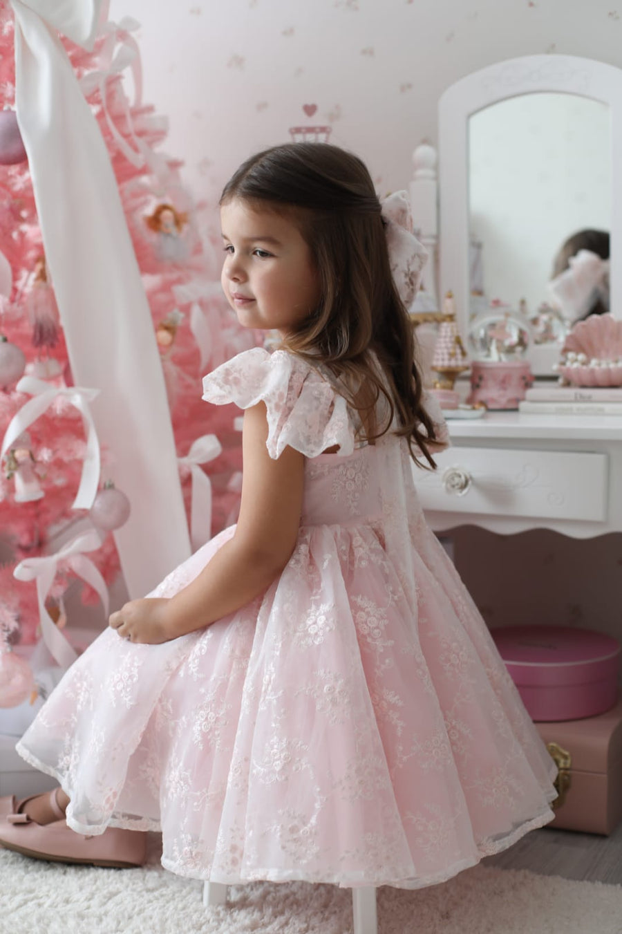 Rose Garden Dress & Hair Bow - Pink