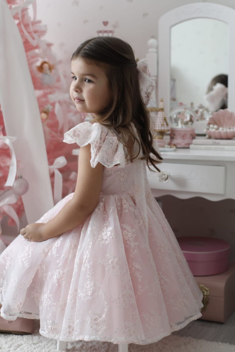 Rose Garden Dress & Hair Bow - Pink