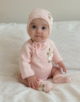 Handmade Knit Floral Head Bonnet & Foot Booties