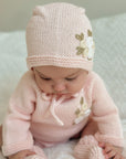 Handmade Knit Floral Head Bonnet & Foot Booties