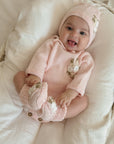 Handmade Knit Floral Head Bonnet & Foot Booties