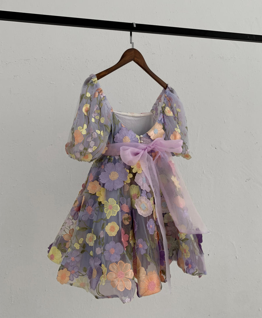 Mirabella Lace Dress & Hair Bow   - Lilac Love (Made to order)