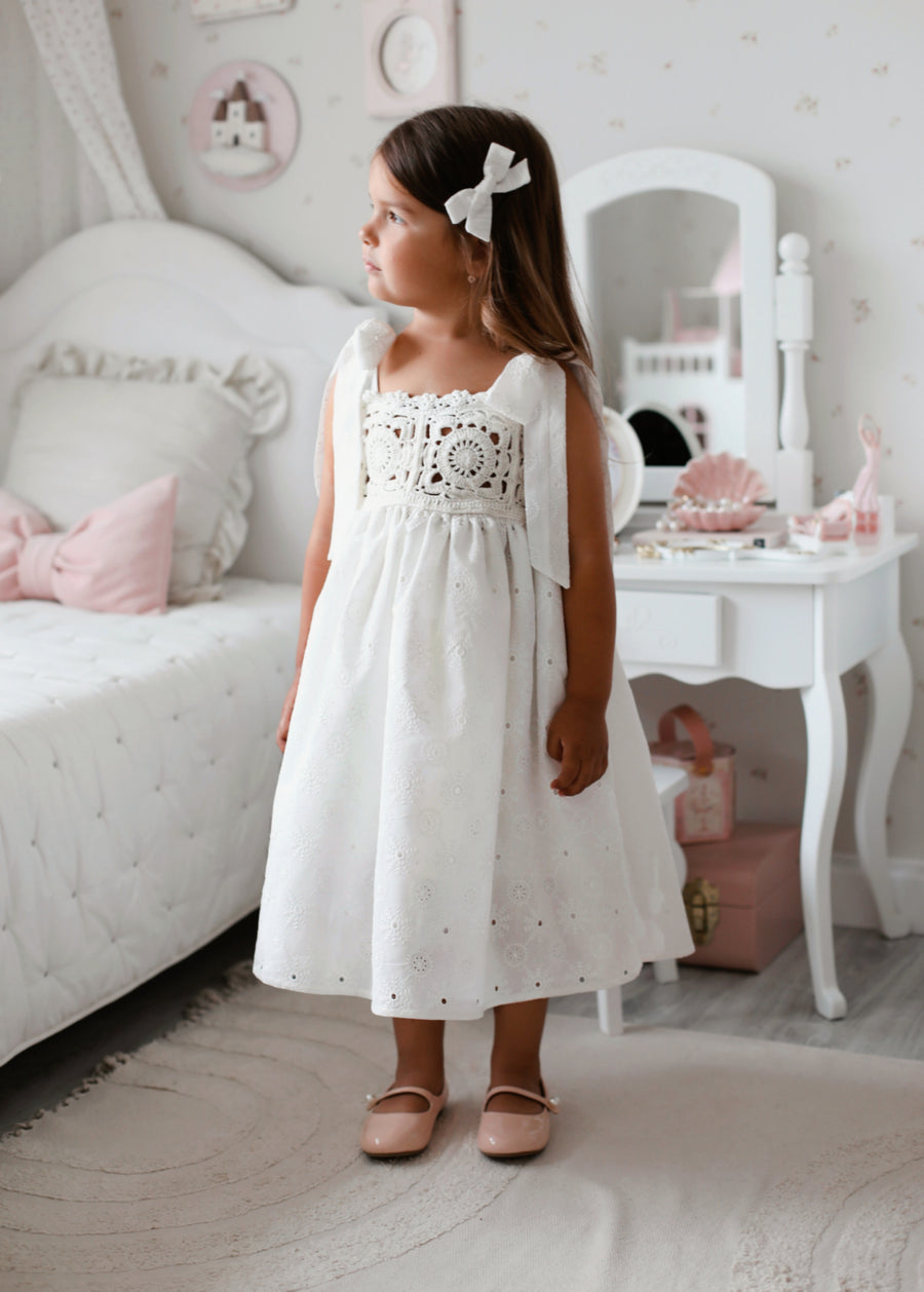 Arabella Handmade Ivory Crochet Girls Dress 🤍 (Ships within 2 days)