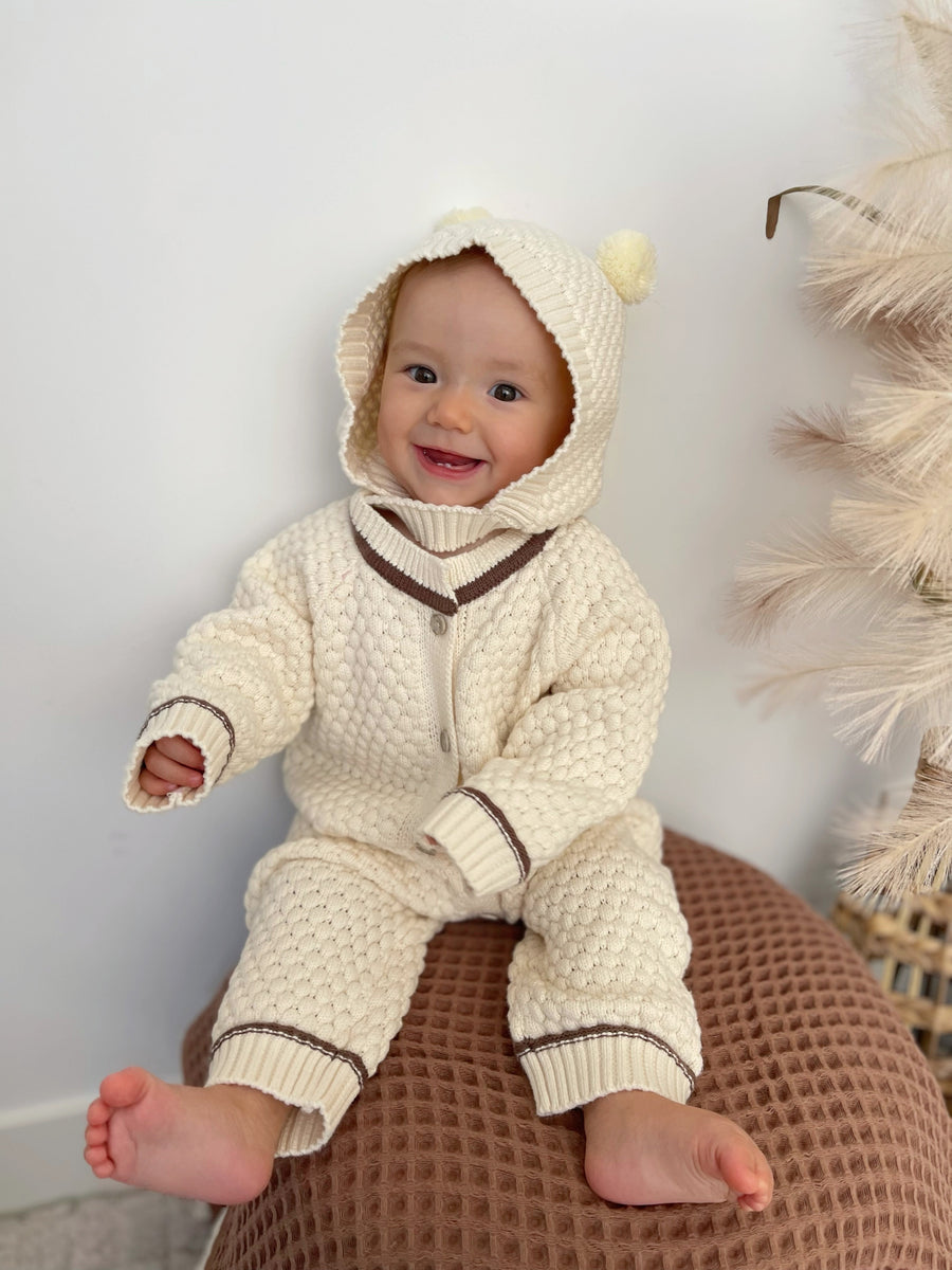 Knit Onesie and Bonnet Set